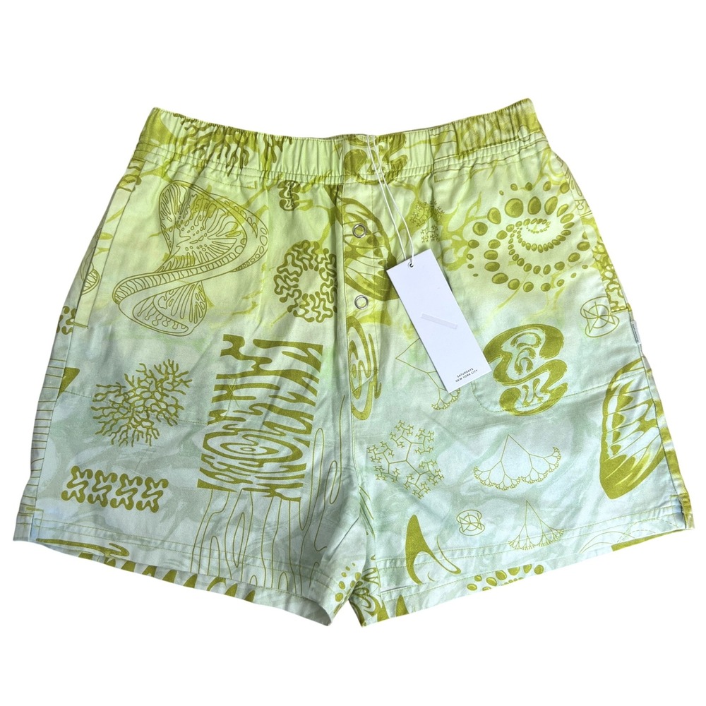 Saturdays New York City Mellow Green Trippy Acid Graphic Print‎ Shorts L